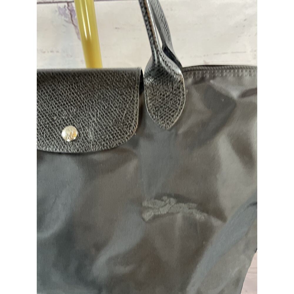 Longchamp Le Pliage Small Black Tote Bag Black Embroidered Nylon Handbag - Picture 4 of 9